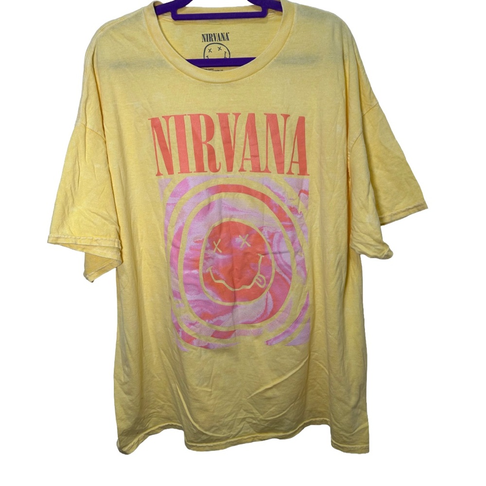 NIRVANA Yellow and Pink Graphic Tee NWOT